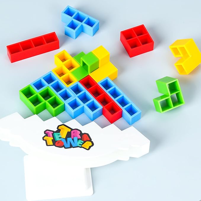 32 Pcs Tetra Tower Balance Stacking Blocks Game, Board Games for 2 Players+ Family Games, Parties, Travel, Kids & Adults Team Building Blocks Toy