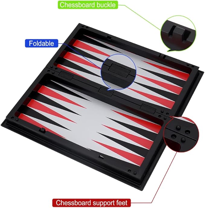 KAILE 10" Magnetic Chess Sets - 3 in 1 Travel Chess Checkers Backgammon Set with Folding Case - Portable Elastic Bag