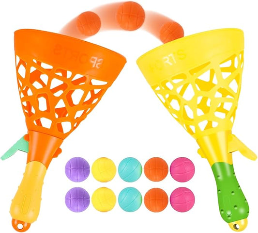 Kids Outdoor Indoor Game Activity, Pinball Catch Game with 2 Catch Launcher Baskets and 10 Balls, Birthday Party Favor for Kids 4 5 6 7 8 10 12+