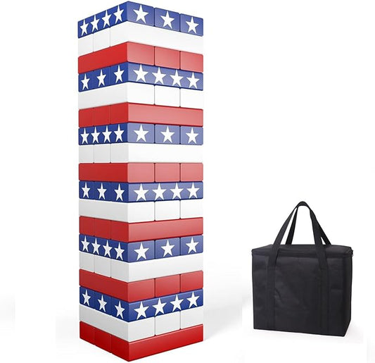 Nattork Giant Tumbling Tower (Stack from 1.77Ft to 4+ Ft), Wood Stacking Giant Blocks Game| Made from Premium Pine Wood| Ideal for Family, 54PCS Stars
