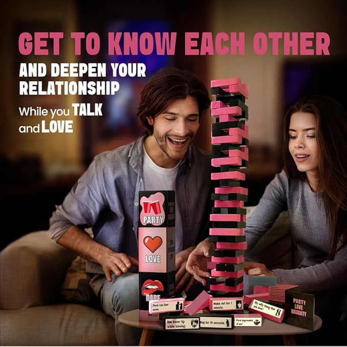 Party Games Nights l Giant Wooden Blocks Stacking Game l Pick Your Game, Fun for Group, Couple, Dare, DIY 200+ Missions and Questions for Party Night l Girls Night Party