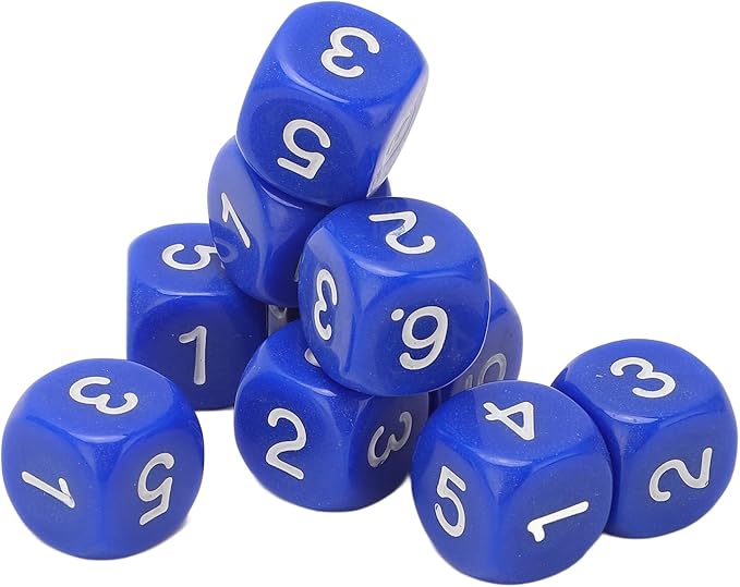 Number Dice, 20 6Sided Plastic Dice, Rounded Corners (Blue)