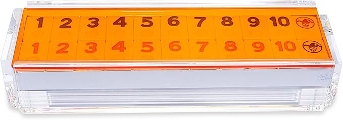 Luxury Rummy Tile Set Game in Handmade Acrylic Case with 4 Racks Included (Orange)