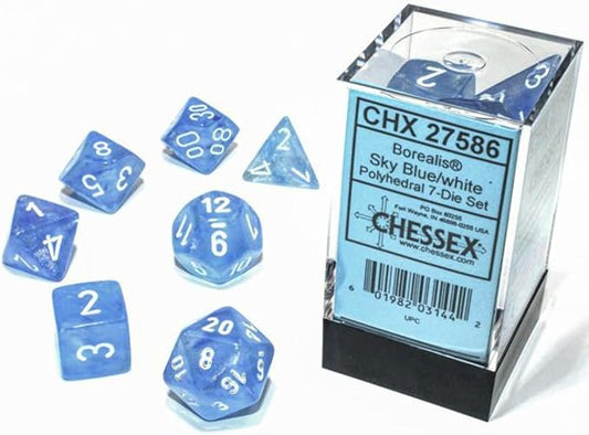 Chessex Polyhedral 7-Die Set - Borealis Sky Blue/White with Luminary 27586 (CHX27586)