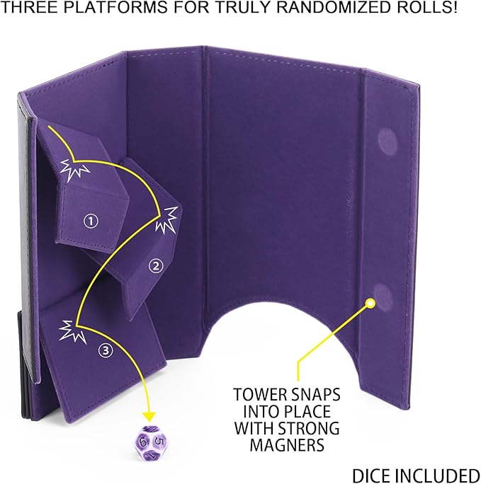 DND Dice Tower and Tray Set with Non-Scratch Felt Lined Rolling and Velvet Surface - Folding Auto Dice Roller Dice Rolling Tower for RPG Board and Table Games