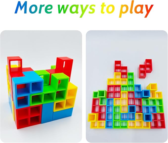 Tetra Stack Tower Attack Game - 64 Pcs with Storage Box Team Tower Game for Kids & Adults, Family Party Game Board Games Balance Stacking Toys for 2-6 Players