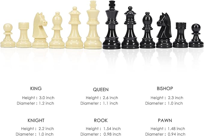 AMEROUS Upgraded Weighted Chess Pieces with 3.0 Inch King/Extra Bonus Folding Portable 15 inch Chess Board / 2 Extra Queens / 2 Storage Bag for Chessmen/Chess Board Game for Beginner