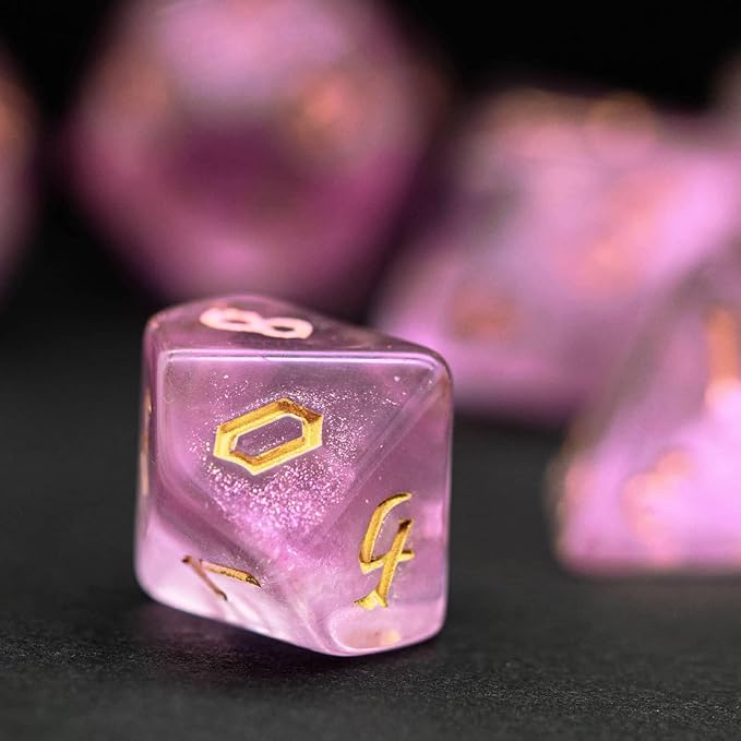7-Die DND Dice Set Polyhedral Dice Set with a Leather Dice Bag, D&D Dice Set for Dungeons and Dragons, RPG, MTG Table Games (Pink/G)