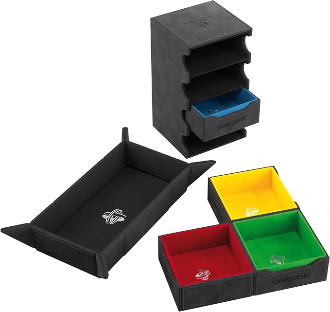 Token’s Lair - Premium All-in-One Token Box with Integrated Dice Tray for Ultimate Gaming Experience, Multifunctional Storage for Game Tokens, Dice and Accessories, Black Color, Made by Gamegenic
