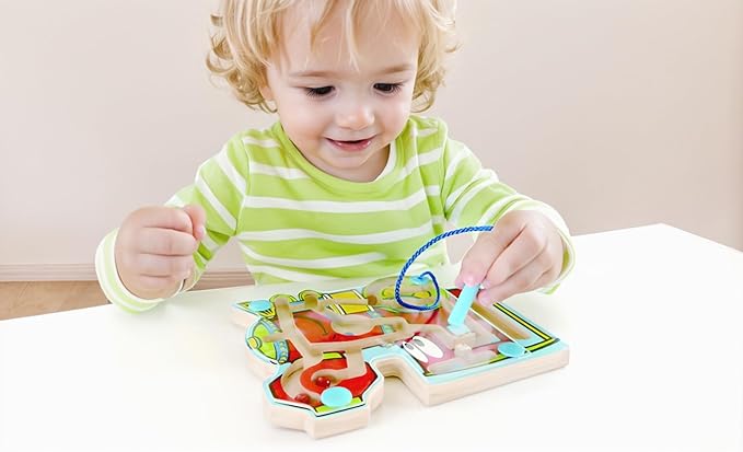Hape Wooden Magnetic Maze Puzzle Choo Choo Tracks| Learning and Development Puzzle with Magnetic Wand for Toddlers