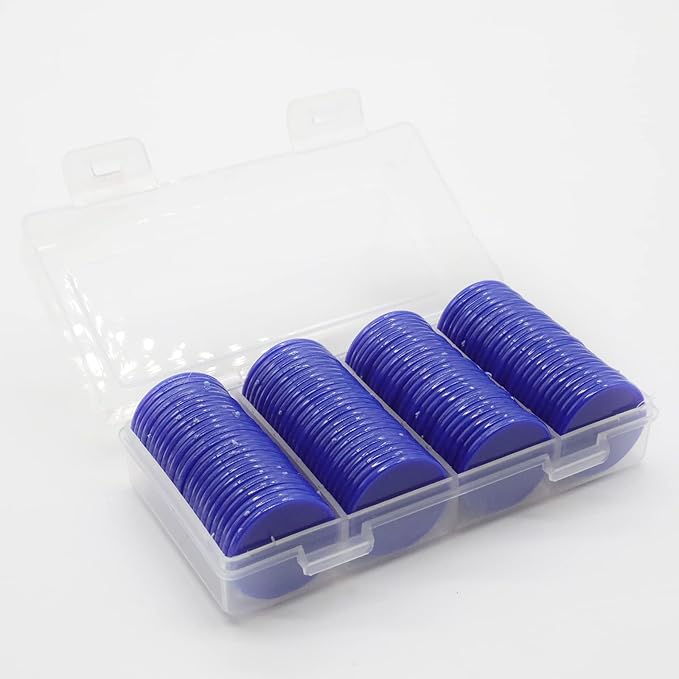 Set of 100 Opaque Plastic Learning Counters Mini Poker Chips Game Tokens with Storage Box (Blue, 1.26 Inch)