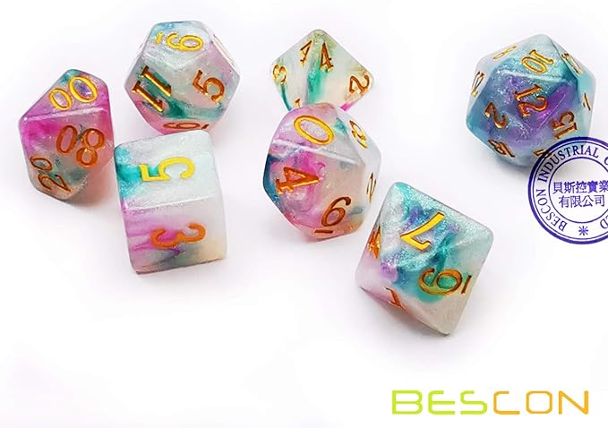 Bescon Magical Stone Dice Set Series, 7pcs Polyhedral RPG Dice Set Fairy Spirit, Polybag Packing