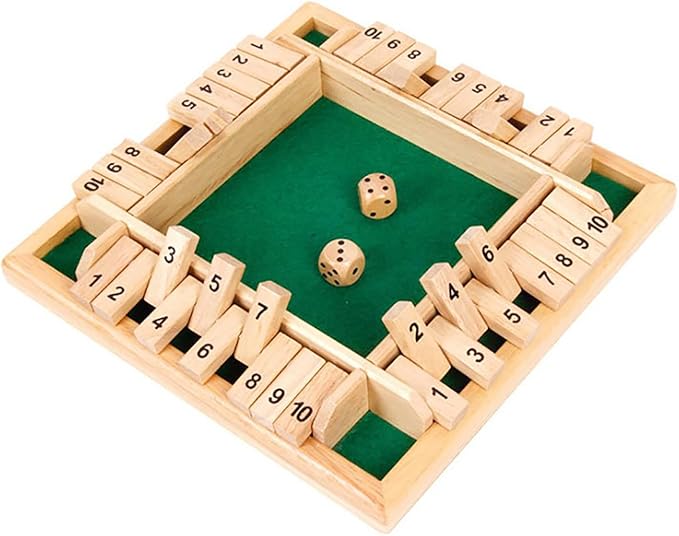Shut The Box Game 4 Player, Shut The Box Dice Game Wooden Board Table Close The box 10 Numbers 2 Dices Classics Close The Box Board Game for Adults Kids, Family Classroom Home or Bar, Green