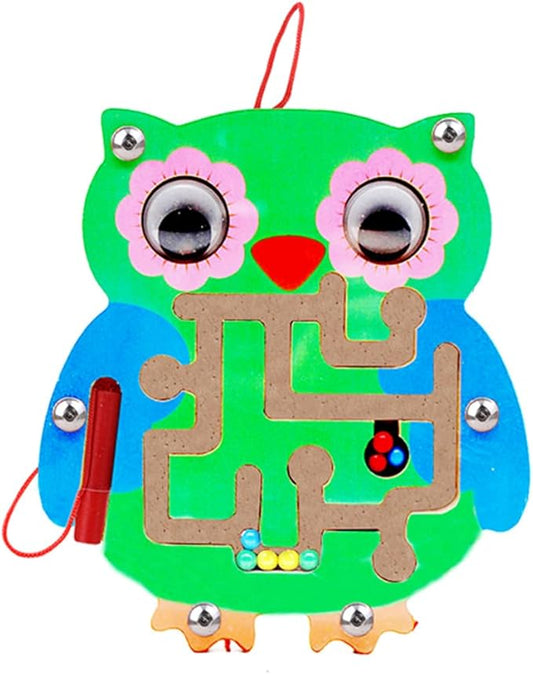 Wooden Maze Toys,1 Pack Maze Puzzle Game Montessori Labyrinth STEM Activity Puzzle Fine Motor Skill for 3 4 5 and 6 Year Old (Owl)