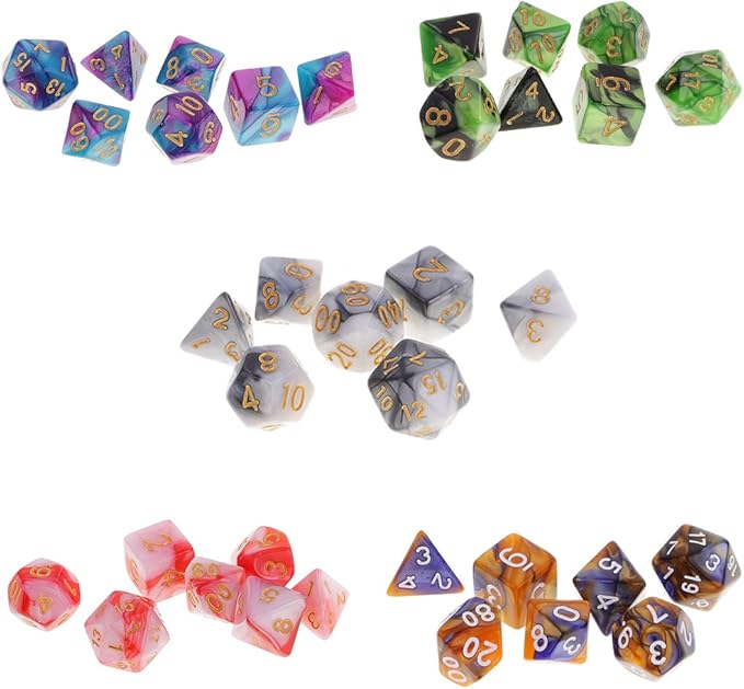 7pcs/Set D4 D6 D8 D10 D12 D20 Dichromatic Polyhedral Dices for Beginner Role Playing Game D&D Dice Set Party Table Board Game Supplies，with A Silver Pouch(WhiteBlack)