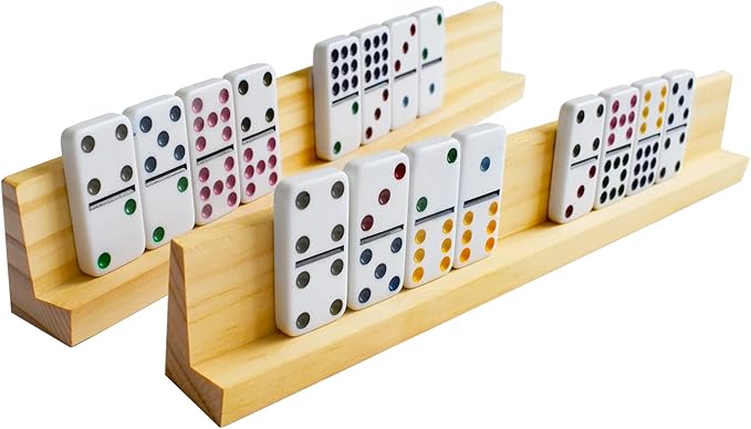 Yuanhe Wooden Domino Holder Racks - Dominoes Tile Tray Organizer Stands, Set of 8