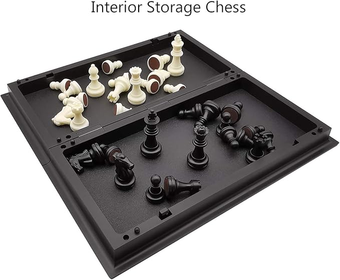 9.8" Magnetic Travel Chess Set for Adults and Kids, with Outdoor Portable Folding Chess Board, Black & White Color