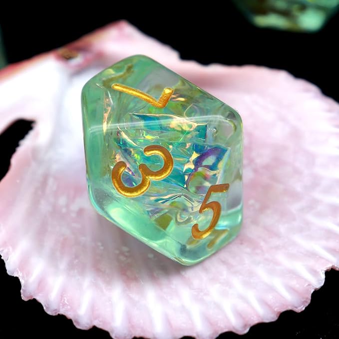 Haxtec Light Green DND Dice Set 7PCS Filled Resin Polyhedral D&D Dice W/Iridescent Mylar Inclusion for Roleplaying Games Dungeons and Dragons Gift