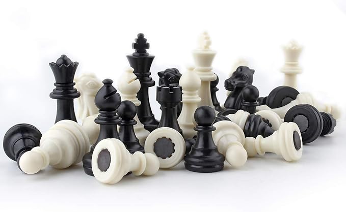 DINOBROS Chess Pieces Only Magnetic Plastic Chessman Set for Replacement of Missing Pieces - Complete Set of 32 Unweighted Game Pawns