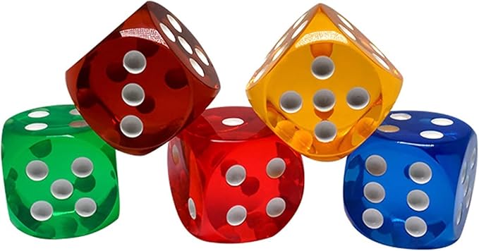 5pcs Professional-Grade Crystal Dice - 25mm Waterproof 6-Sided Precision Gaming Dice with Anti-Slip Numbers, Standard Size for Board Games, RPGs,Casino Nights (Transparent Color Set)