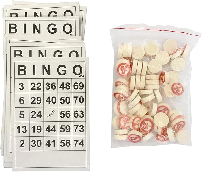 Bingo Board Game, Classic Bingo Cards, Vintage Wooden Bingo Game, Wooden Bingo Set Includes 40 Bingo Number Cards and 75 Chess, Game of Chance for Family Party Kids Adults Holiday Activities