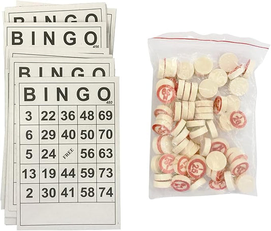 Bingo Board Game, Classic Bingo Cards, Vintage Wooden Bingo Game, Wooden Bingo Set Includes 40 Bingo Number Cards and 75 Chess, Game of Chance for Family Party Kids Adults Holiday Activities