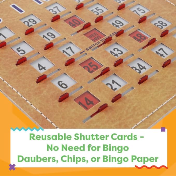 Hey! Play! Deluxe Bingo Game with Metal Ball Spinner, Wooden Bingo Balls, Wood Master Board, and Different Shutter Bingo Cards for Up to 8 Players
