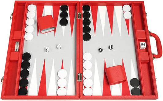 19-inch Premium Backgammon Set - Large Size - Red Board