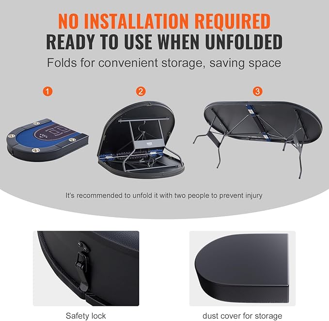 VEVOR Foldable Poker Table for 8 Player, Blackjack Texas Holdem Table with Padded Rails and Stainless Steel Cup Holders, 72" Oval Casino Leisure Table,Blue,Portable Folding Card Board Game Table