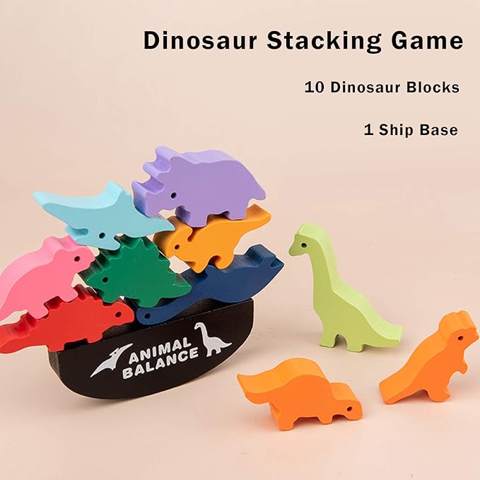 Dinosaur Toy Wooden Stacking Game: Challenging Banlance Game - Develop Concentration Coordination Problemsoving Skills for Kids Ages 3 Years Up