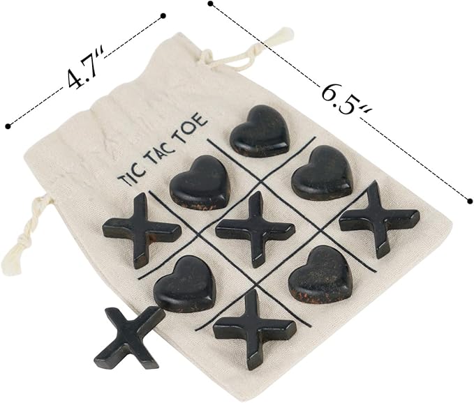 NIKKY HOME Black Heart & Cross Tic Tac Toe 3D Board Game with Cloth Bag Coffee Table Decor Road Trip Travel Game for Friends Family