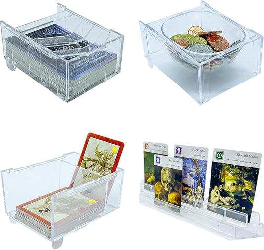 Clear Series Board Game Accessories Set - Total 16 Packs of Connectable Game Card Trays, Component Holder Tray, Cards Holder Stand, Trasparent Game Pieces Organizer Set