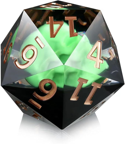 DNDND D20 Dice Resin Skull Single 20 Sided 55mm Polyhedral D&d Dice with Velvet Pouch for DND(Green Skull)