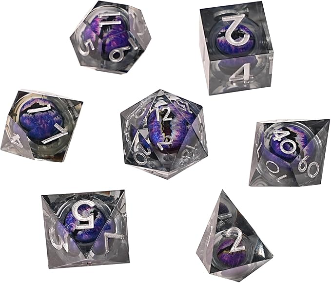 Beholder's Dragon Eye DND Dice Set, Resin Float Liquid Core Sharp Edge D&D Dice, 7pcs Polyhedral D% D20 D12 D10 D8 D6 D4 Dice Set Gifts for Dungeons and Dragons RPG COC MTG Board Games