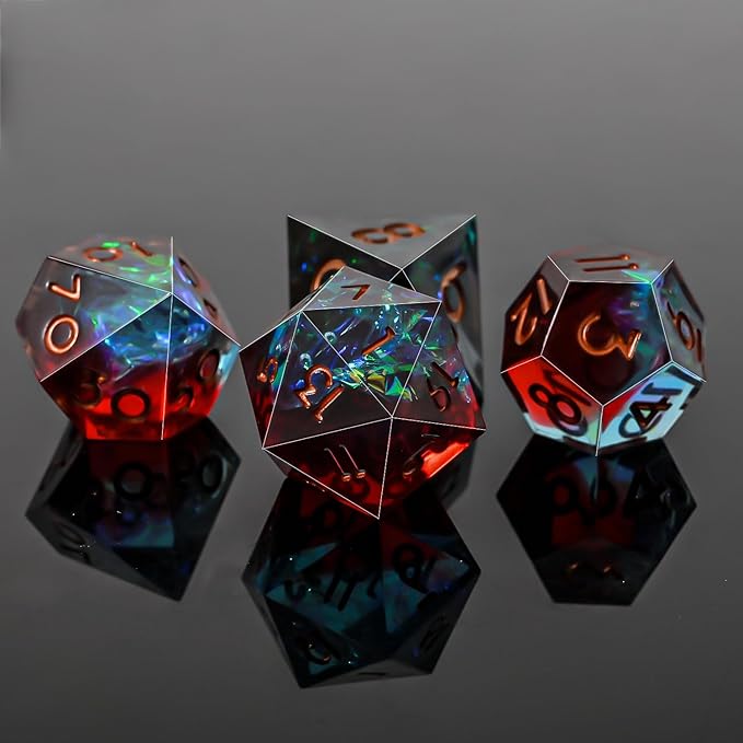 DND Dice Set Sharp Edge Dice Set 7 Piece DND polyhedral Dice Numbers with Gold Leaf Exquisite Tin Box Packaging,Ideal for Dungeons & Dragons RPG and Board Games (Red and Blue)