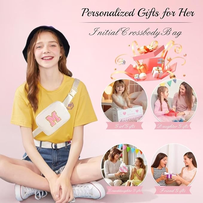 YOOLIFE Thank You Gifts for Women - Birthday Gifts for Women, Personalized Gifts for Women Mom Freind Sister Teacher Girlfriend Wife Her, Initial Belt Bag Crossbody Bags O, Beige
