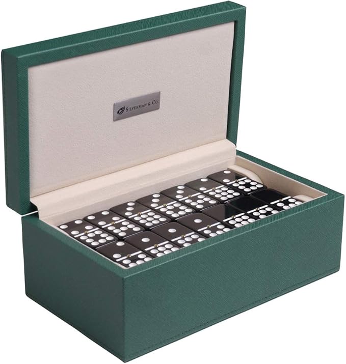 Silverman & Co. Double 9 Large Black Domino Set - Green Case