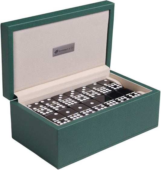 Silverman & Co. Double 9 Large Black Domino Set - Green Case