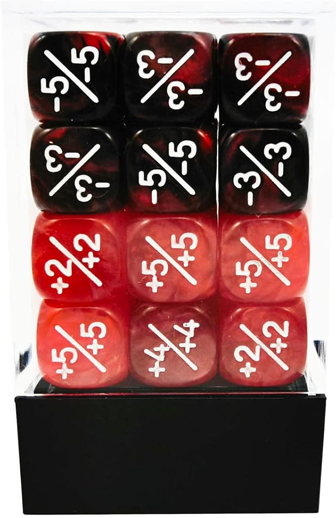 36pcs 12mm Positive and Negative Dice Counters Marble Red+Gemini Red&Black Set, Small Token Loyalty Compatible With MTG, CCG, Card Games