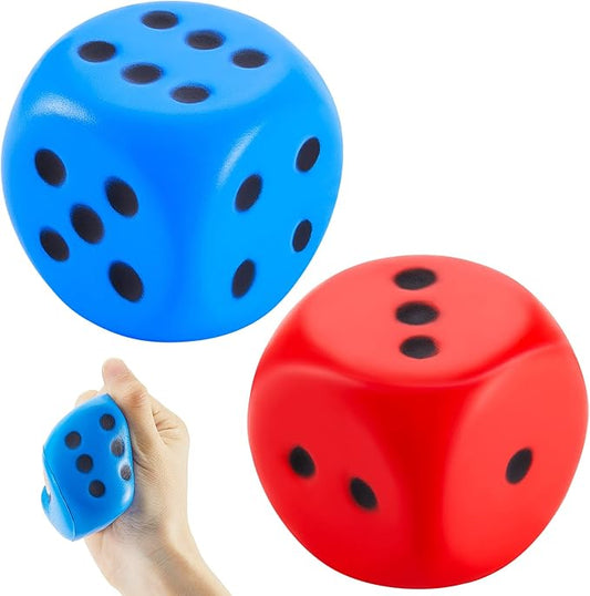Zomiboo 2 Pcs Large Foam Dice Stress Balls Soft Jumbo 6 Sided Giant Dice Educational Learning Squeeze Anxiety Relieve Toy Gifts for Adults Kids Board Game Classroom(Red, Blue,2.3 Inch)
