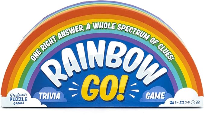Professor PUZZLE Rainbow Go Games. Fast paced Trivia Game for The Whole Family. One Right Answer, Whole Spectrum of Clues.