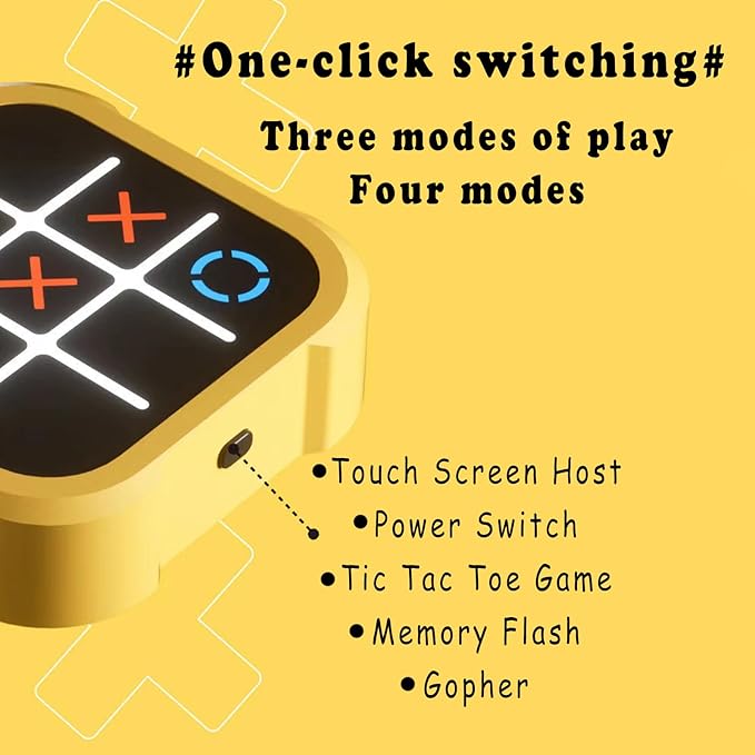 Tic Tac Toe Game, Electronic Tic Tac Toe Game, Tic Tac Toe Electronic Game, Chess Board Game, Interactive Portable Game Set, for Family, Friends (Yellow)