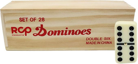 Dominoes Double 6 Tiles in Wooden Box .28 Pieces Dominoes Classic Board Games, Dominoes Family Games, Tiles with Spinner (in Box)