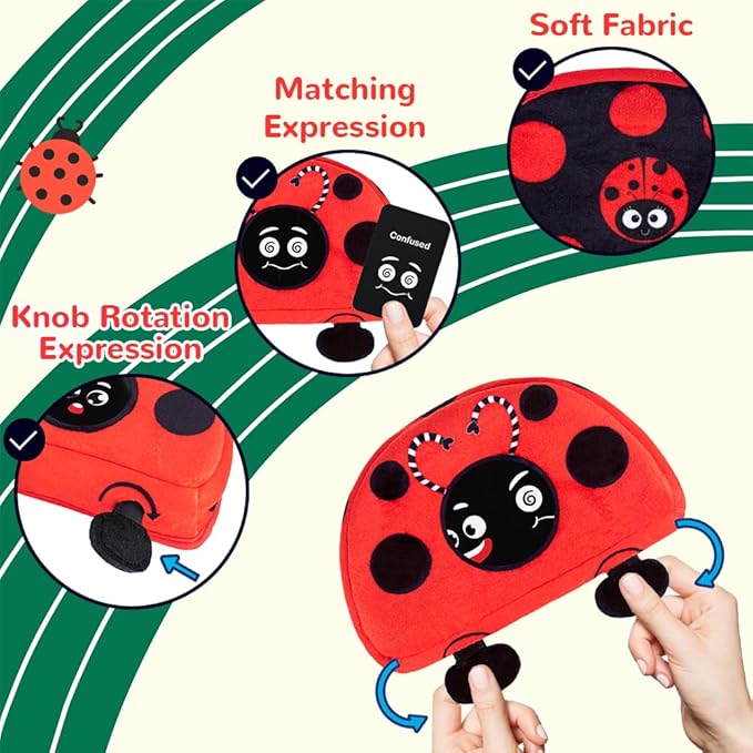 teytoy Social Emotional Learning Toy with Emotion Cards, Funny Ladybug Shape Expressions Matching Educational Montessori Toys for Preschool Learning Activities for Kids Ages 1-3 Years