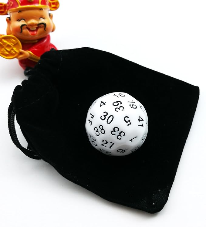 Bescon Fifty-Sided Die, 50 Sided Cube, 50 Sides Dice, 50-Sided D50 30mm Large Gaming Dice - White Opaque Color with Black Numbers