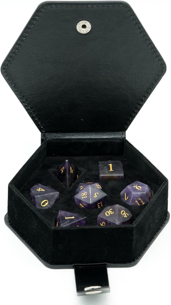 UDIXI Amethyst Gemstone Dice Set D&D Crystal Stone DND Dice with Gift Case for Dungeons and Dragons Role Playing Games Tabletop Games (Amethyst)