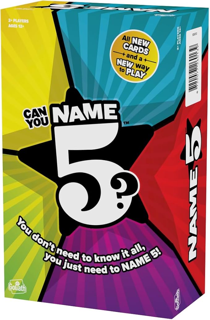 Goliath Name 5 Board Game | Name 5 Things Before Time Runs Out | Party Game, Family Game Night | for 2 or More Players or Teams, Ages 12+