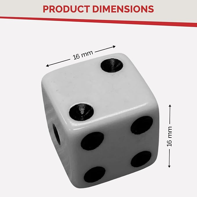 MR CHIPS D6 Standard 16 mm Opaque Dice with Pip Dots - 100 Pack - White