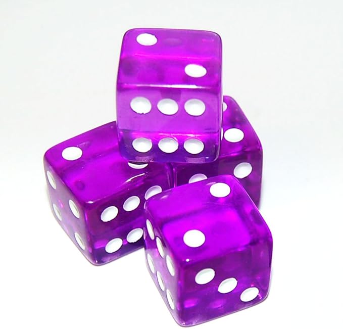 19mm Gaming Dice D6 Six-Sided Transparent Casino Dice (Purple, 10pcs)