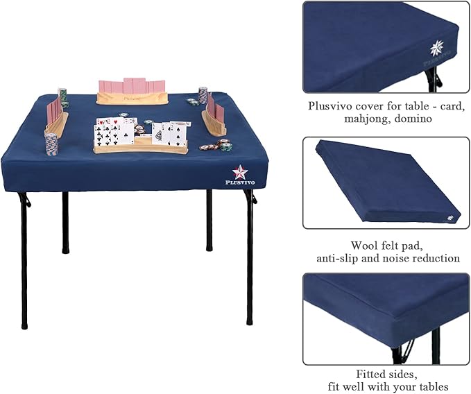 Game Table Cover - Mahjong, Poker, Bridge - Machine Washable Felt - 36" x 36" Blue